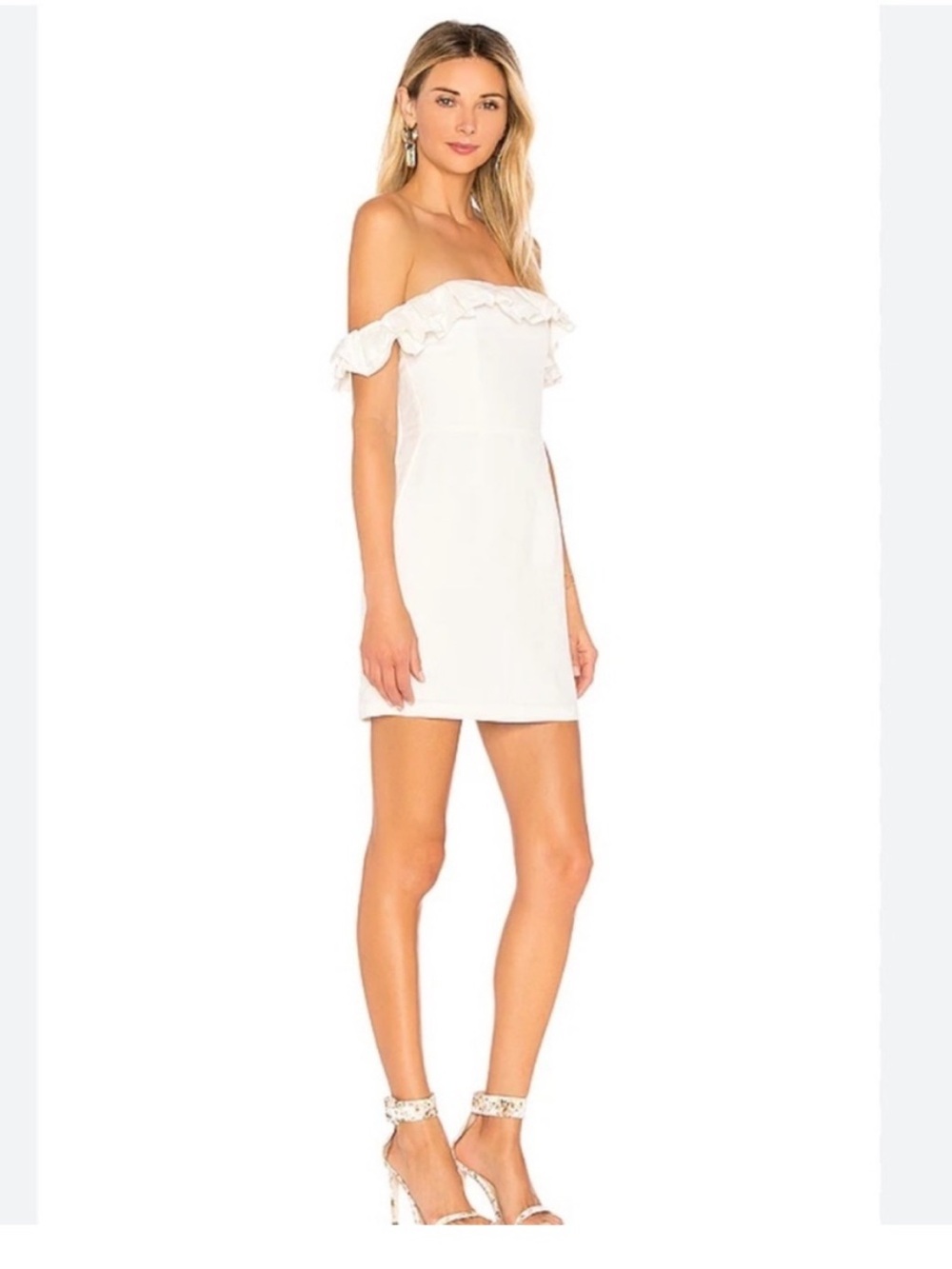 Superdown Emery Off The Shoulder Dress White/Cream Ruffle XS NEW